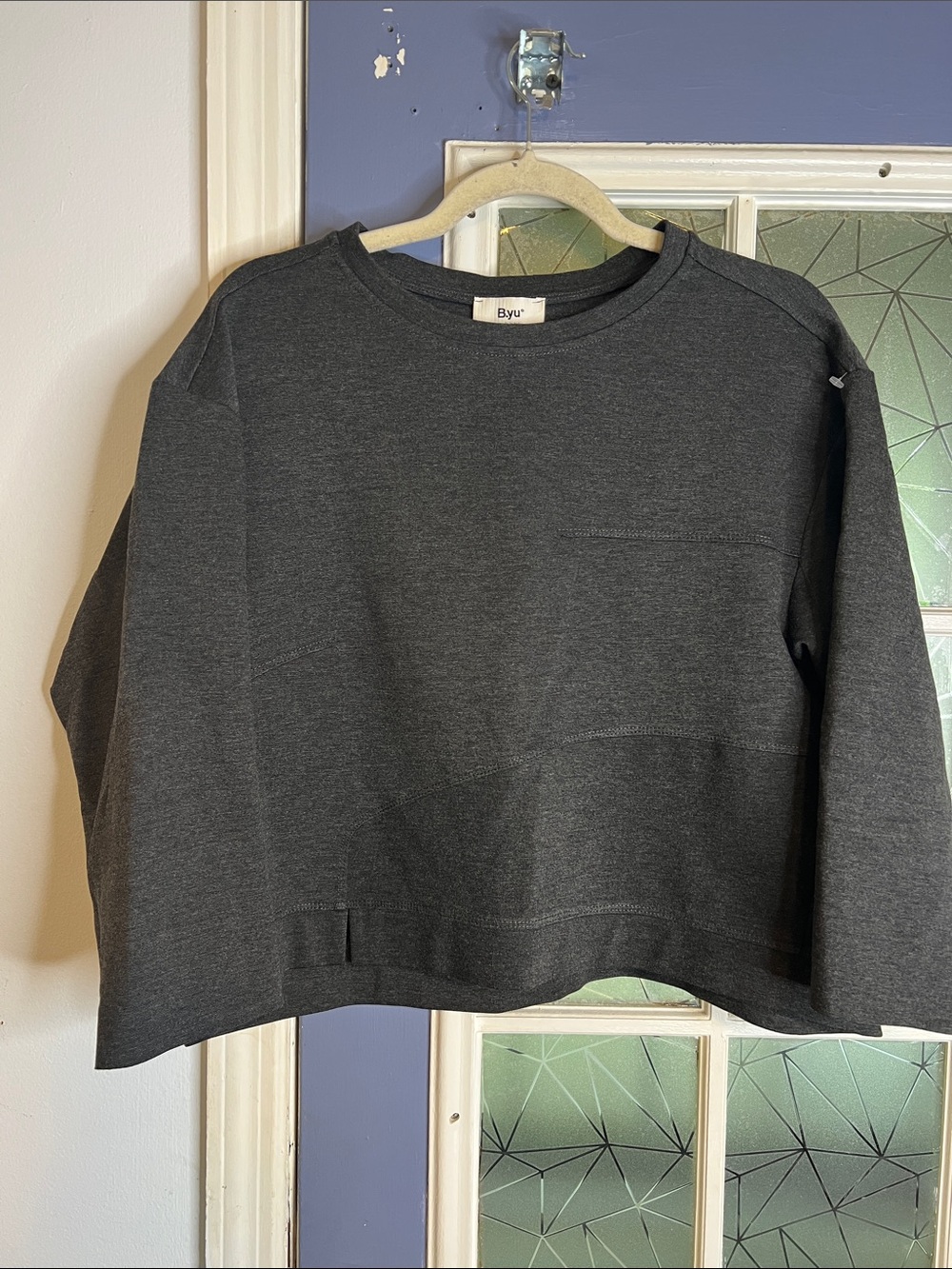 BYU small Dark Charcoal Gray Cropped Sweatshirt